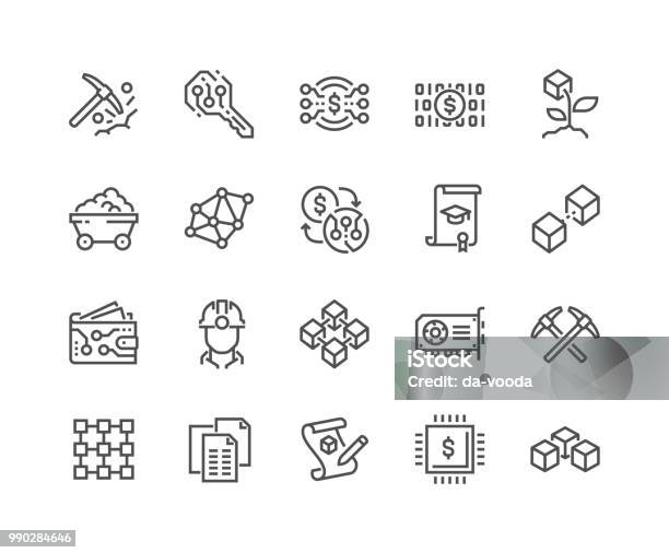 Line Blockchain Icons Stock Illustration - Download Image Now - Icon Symbol, Blockchain, Data Mining