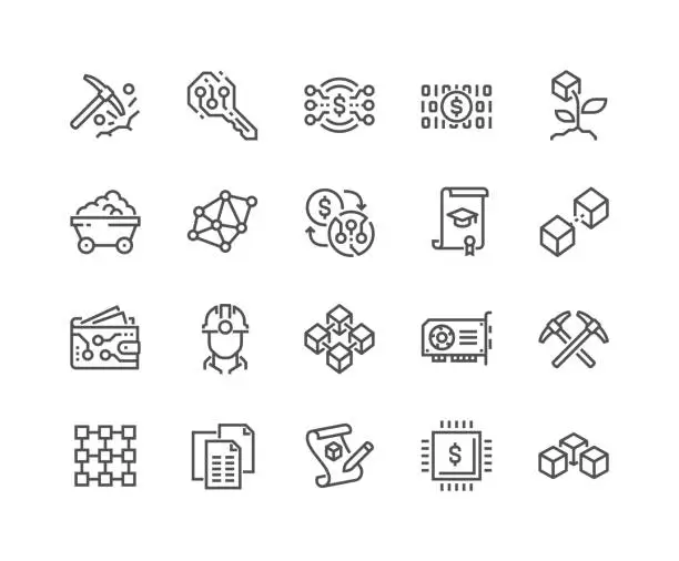 Vector illustration of Line Blockchain Icons