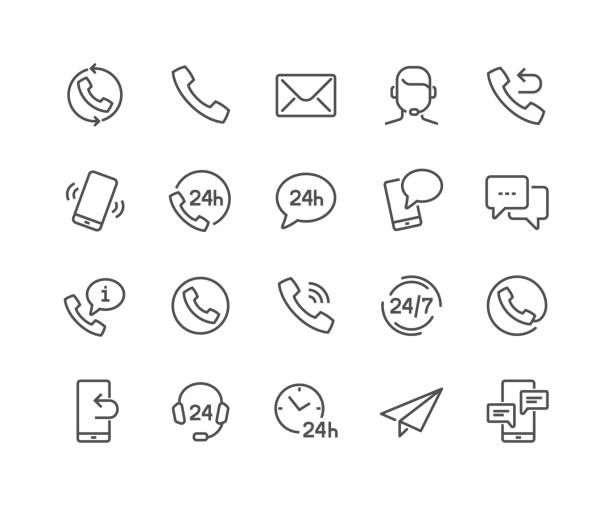 line kontakt icons - am telefon stock-grafiken, -clipart, -cartoons und -symbole