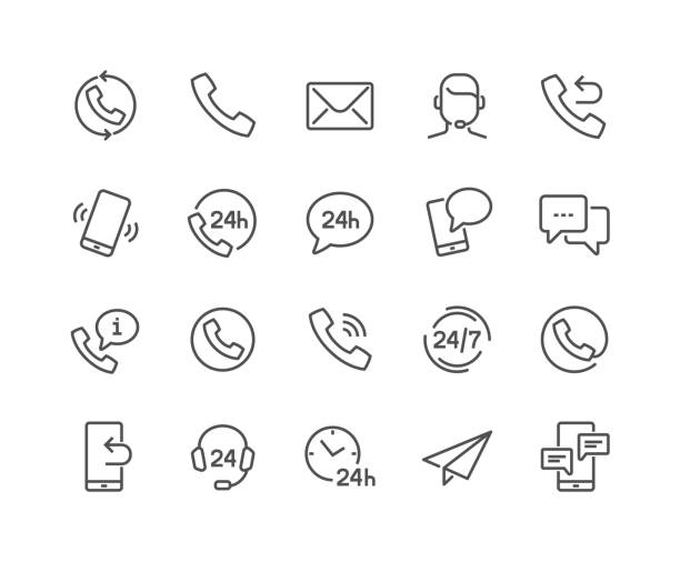Line Contact Icons Simple Set of Processing Related Vector Line Icons. Contains such Icons as Support, Chat, Callback and more. Editable Stroke. 48x48 Pixel Perfect. clock designs stock illustrations