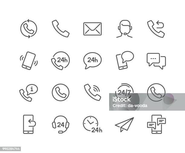 Line Contact Icons Stock Illustration - Download Image Now - Icon Symbol, Telephone, Using Phone