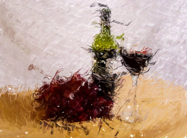 istock Grapes, wine bottle and glass on a table - HD Digital illustration 990288014