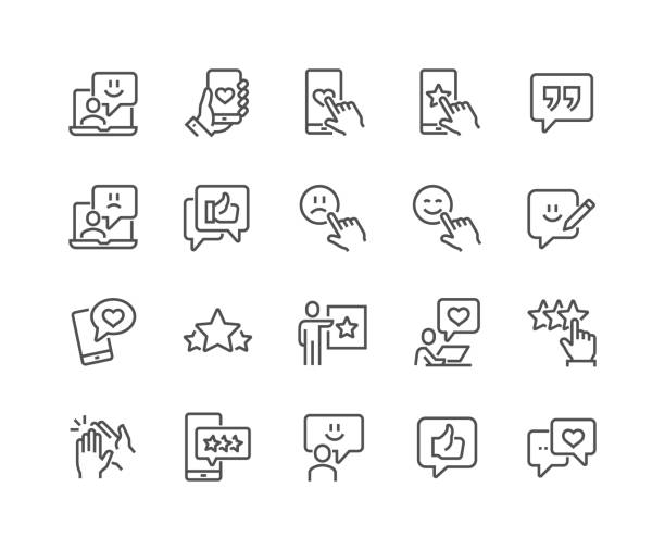 stockillustraties, clipart, cartoons en iconen met pictogrammen van de feedback van de lijn - moppert