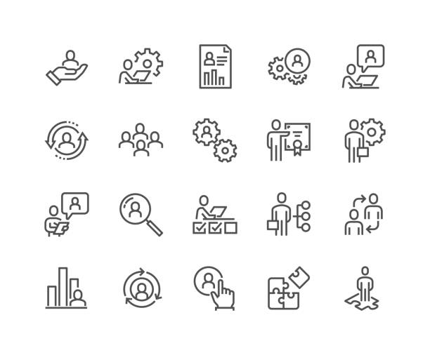 ilustrações de stock, clip art, desenhos animados e ícones de line business management icons - trabalhador