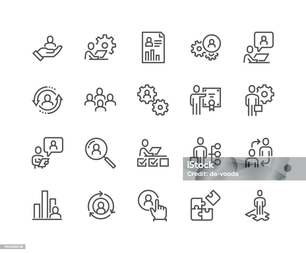 Line Business Management Icons Simple Set of Business Management Related Vector Line Icons. Contains such Icons as Inspector, Personal Quality, Employee Management and more. Editable Stroke. 48x48 Pixel Perfect. Icon Symbol stock vector