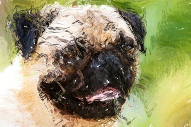 A high definition digital illustration of a Cute pug head close-up