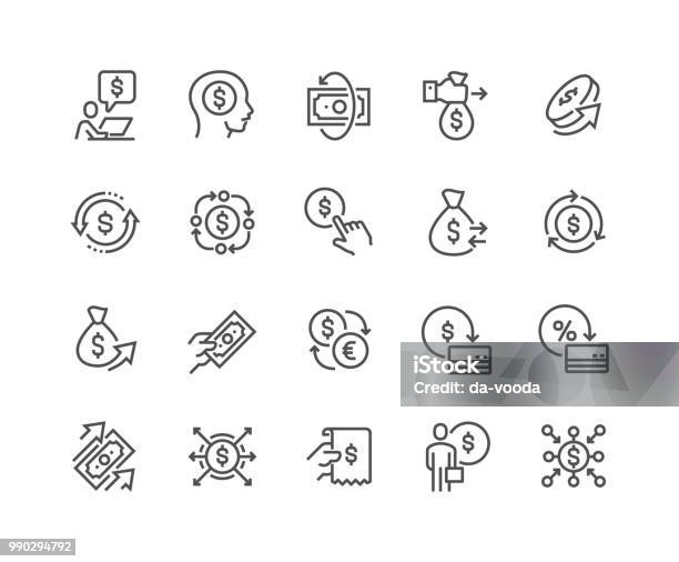 Line Money Movement Icons Stock Illustration - Download Image Now - Icon Symbol, Currency, Giving