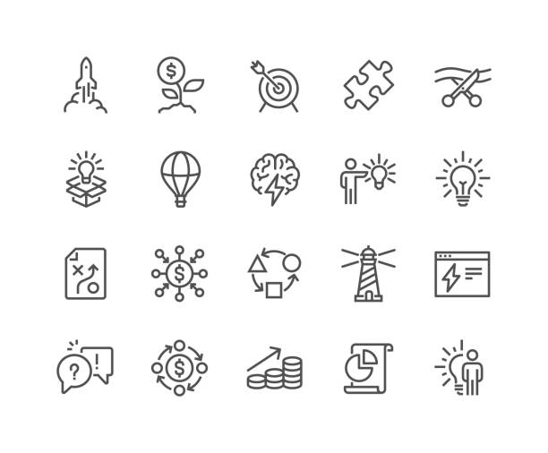 Line Startup Icons Simple Set of Startup Related Vector Line Icons. Contains such Icons as Goal, Out of the Box Idea, Launch Project and more. Editable Stroke. 48x48 Pixel Perfect. Beginnings stock illustrations