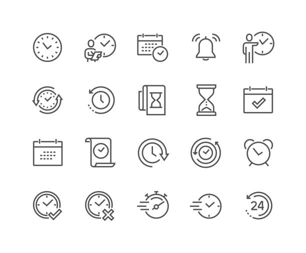 stockillustraties, clipart, cartoons en iconen met lijn tijd pictogrammen - clock