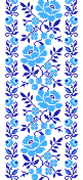 haftowane dobre jak stary ręcznie cross-stitch etnicznych wzór ukrainy - needlecraft product embroidery cross stitch flower stock illustrations