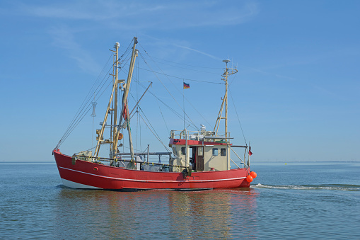 Shrimp Boat near Eiderstedt Peninsula and Nordstrand Peninsula in North Frisia,North Sea,Schleswig-Holstein,Germany