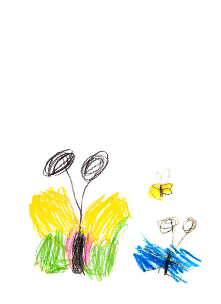 istock Drawing butterflies child 4-5 years old colored pencils isolated 990306128
