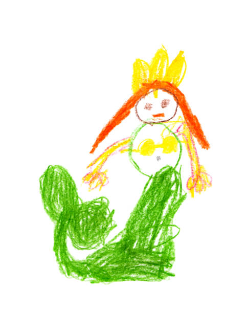 istock Drawing mermaid child four years pencils isolated 990308836