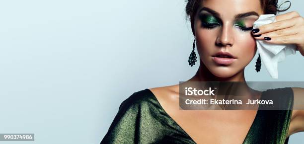 A Girl Is Washing Cosmetics Stock Photo - Download Image Now - Make-Up, Removing Make-Up, Removing