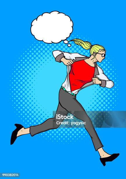 Vector Woman Transform Into Superhero While Running Stock Illustration - Download Image Now