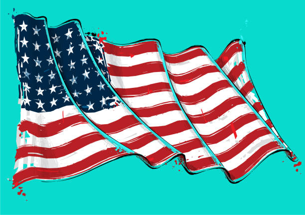 ilustrações, clipart, desenhos animados e ícones de americana 48 estrela artística pincelada acenando uma bandeira - iwo jima