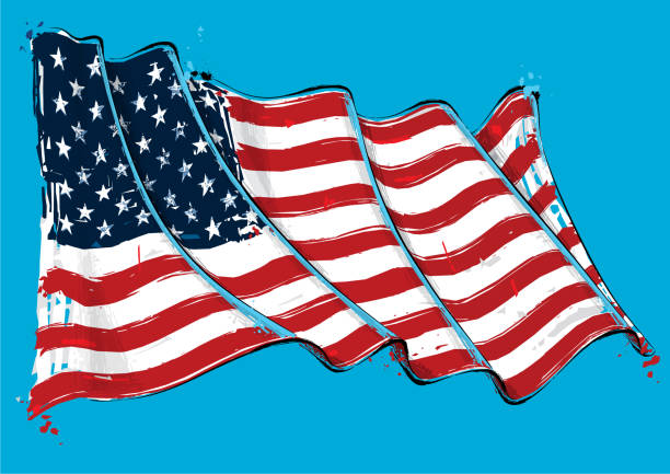 amerikanischen künstlerischen pinselstrich wehende flagge - us paper currency illustrations stock-grafiken, -clipart, -cartoons und -symbole