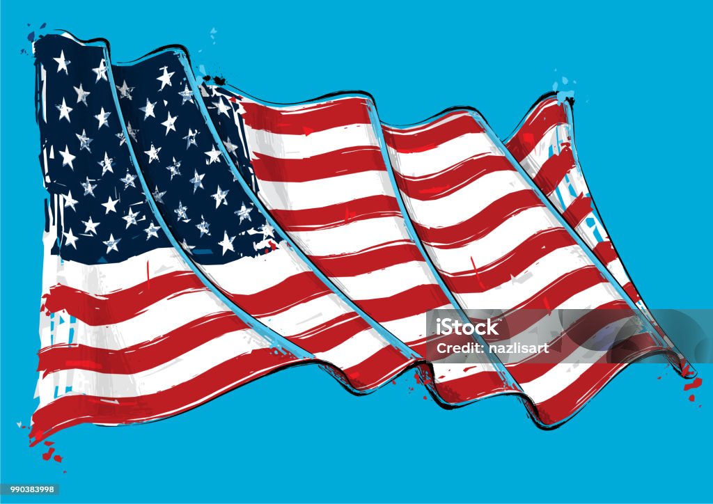 American Artistic Brush Stroke Waving Flag Vector grange Illustration of an American waving Flag. All elements neatly on well defined layers American Flag stock vector