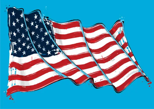 Vector illustration of American Artistic Brush Stroke Waving Flag