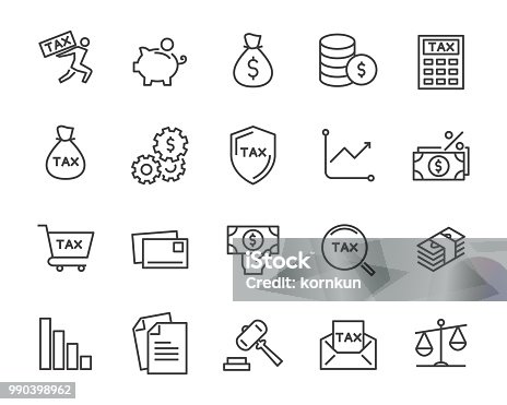 istock set of tax vector line icons, such as mail, payment, money, legal and more 990398962