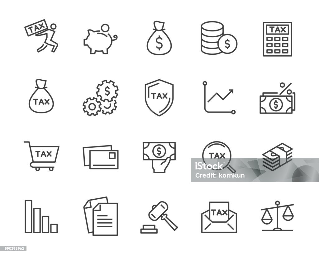 set of tax vector line icons, such as mail, payment, money, legal and more Icon Symbol stock vector