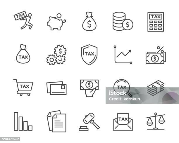 Set Of Tax Vector Line Icons Such As Mail Payment Money Legal And More Stock Illustration - Download Image Now