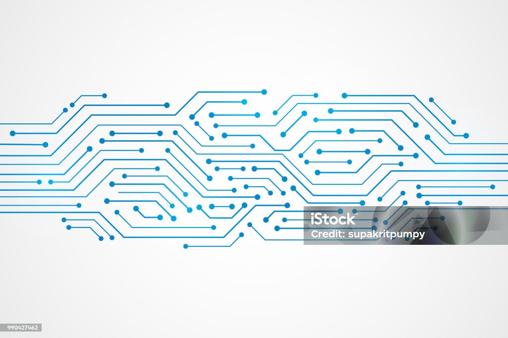 추상적인 기술 배경, 파란색 회로 기판 패턴 - 로열티 프리 테크놀로지 벡터 아트