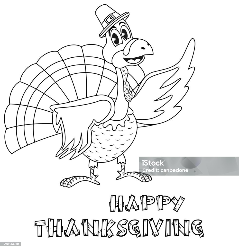 Cartoon thanksgiving turkey with pilgrim hat for coloring page book Thanksgiving - Holiday stock vector