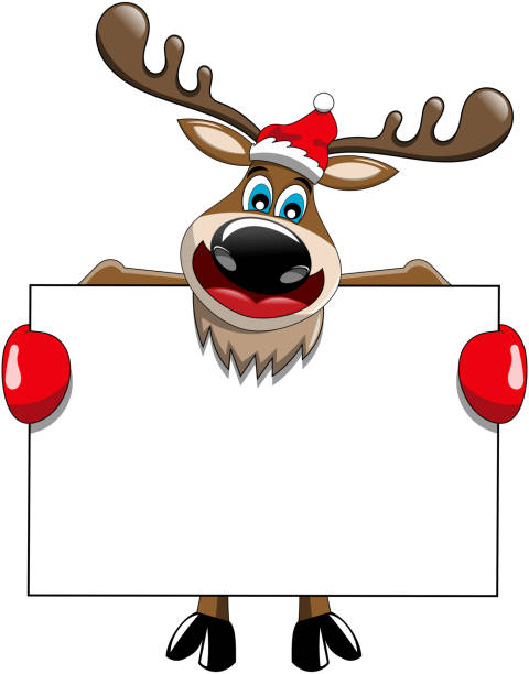 istock Reindeer cartoon holding blank white billboard sign isolated 990435662
