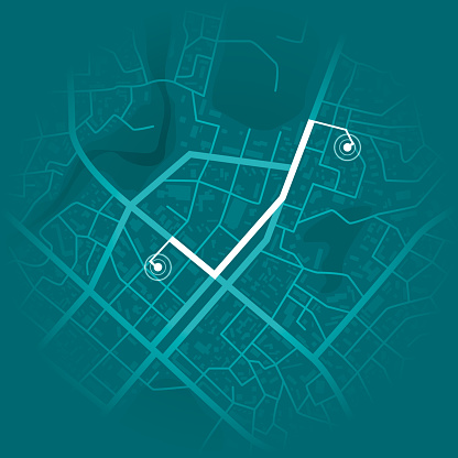 istock GPS system concept. Blue city map with route markers. Vector illustration 990450954