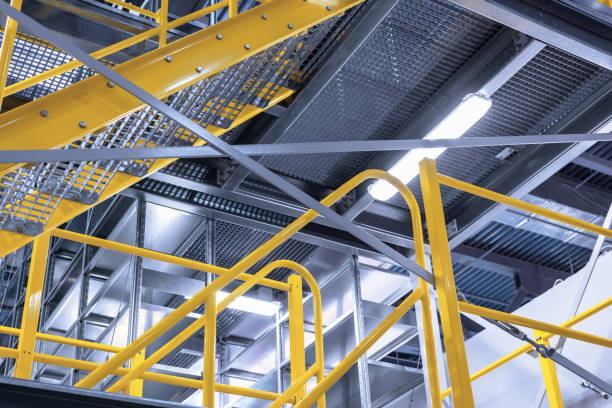 Metal staircase, industrial abstract interior