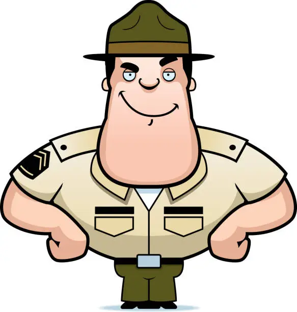 Vector illustration of Cartoon Drill Sergeant Confident