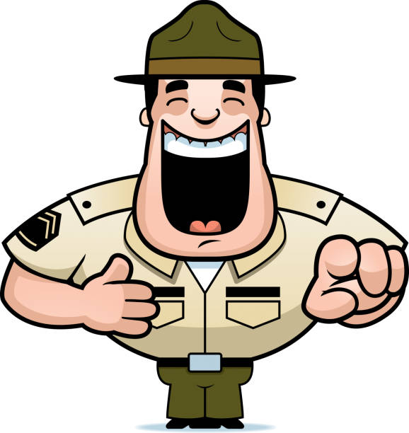 ilustrações, clipart, desenhos animados e ícones de desenhos animados sargento rindo - sergeant army pointing armed forces