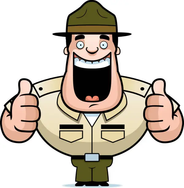 Vector illustration of Cartoon Drill Sergeant Thumbs Up