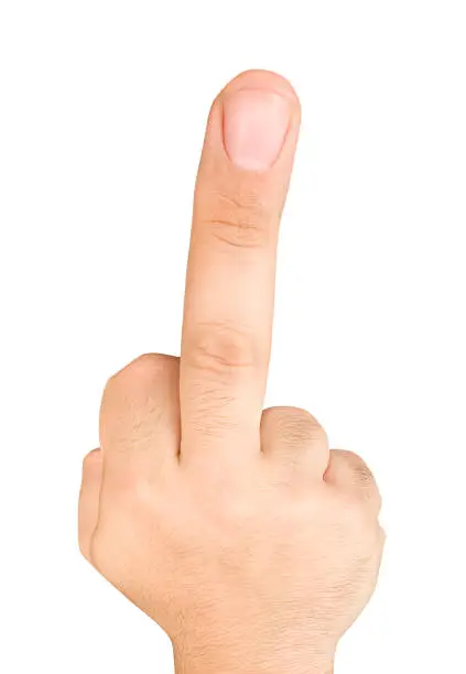 Photo of hand in a gesture meaning in Western cultures Fuck you or fuck off isolated