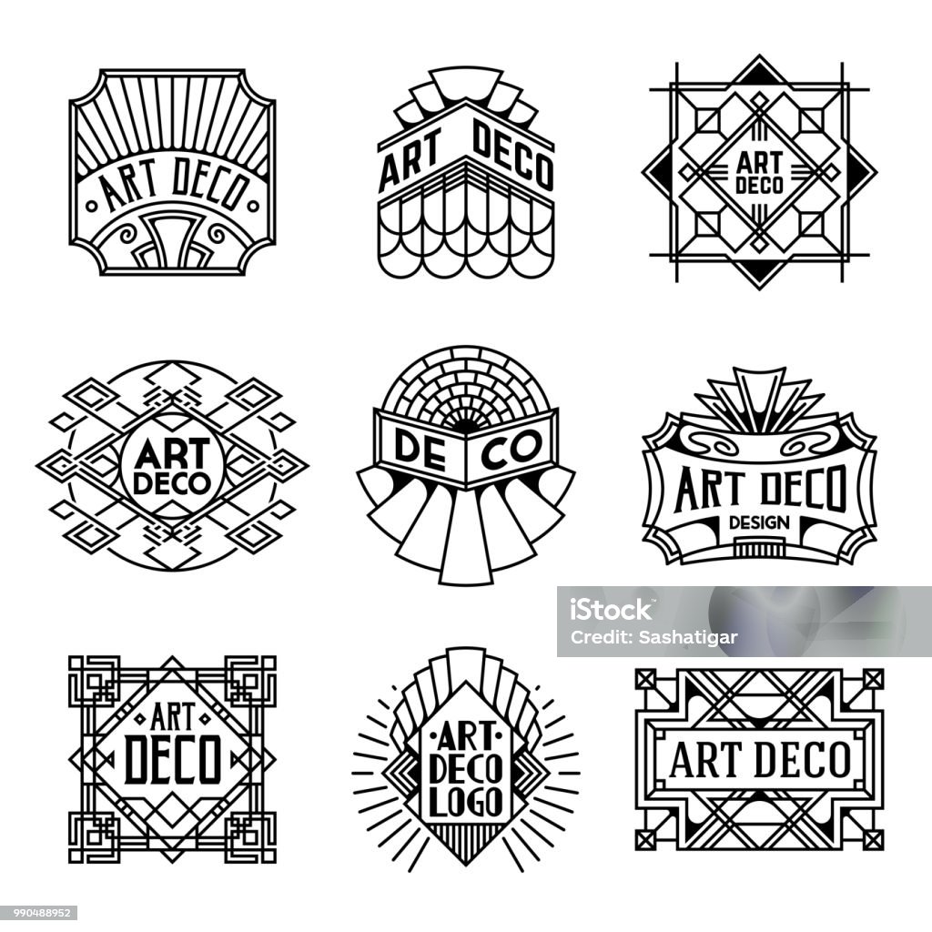 Simple Mono Lines Logos Collection. Art Deco Decorative. Art Deco stock vector