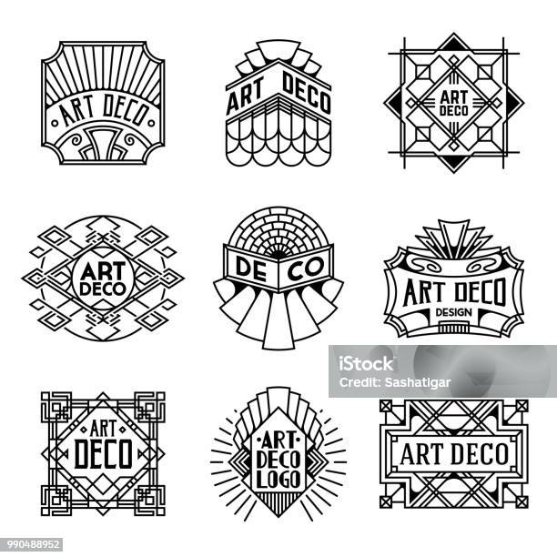 Simple Mono Lines Logos Collection Art Deco Decorative Stock Illustration - Download Image Now