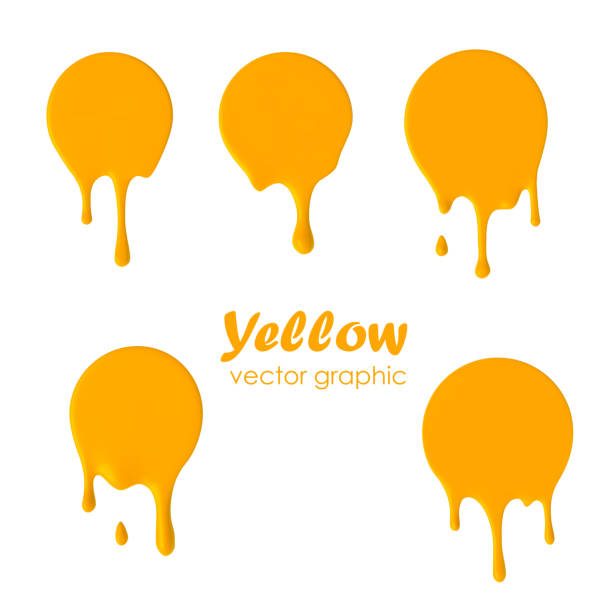 滴り落ちる塗料ラウンドのアイコン。現在の円。黄色の卵黄の現在のロゴ。 - キャラメル点のイラスト素材／クリップアート素材／マンガ素材／アイコン素材