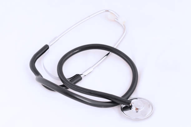 istock Close up view of black stethoscope 990502944