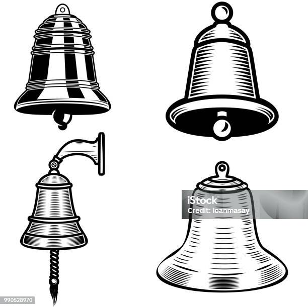 Set Of Ship Bell Illustrations On White Background Design Element For Label Emblem Sign Stock Illustration - Download Image Now