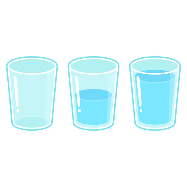 ilustraciones, imágenes clip art, dibujos animados e iconos de stock de tres vasos de agua conjunto - vaso