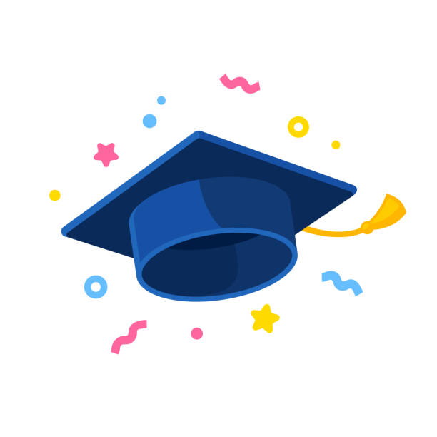 graduate kappe abbildung mit konfetti - mortar board stock-grafiken, -clipart, -cartoons und -symbole