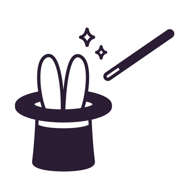 królik w magicznym kapeluszu - magic magic trick magician magic wand stock illustrations