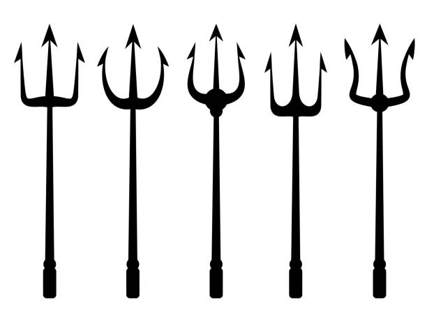 Tridents collection Tridents silhouette collection isolated on white background neptune fork stock illustrations