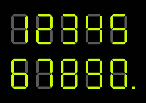 istock Set of bright lime green calculator digital numbers on black background. Vector illustration 990538402