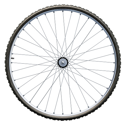 Bicycle wheel closeup. 3D rendering isolated on white background