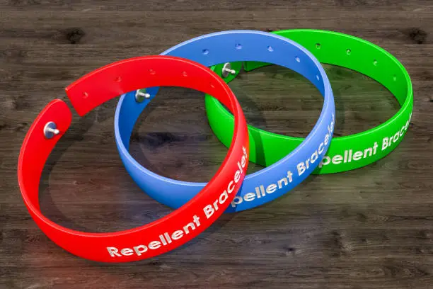 Anti-mosquito bracelets, insect repellent products. 3D rendering