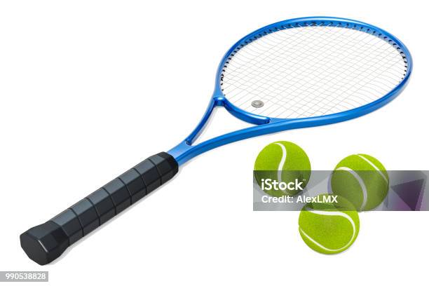 Tennis Racket And Balls Stock Photo - Download Image Now - Tennis Racket, Cut Out, No People