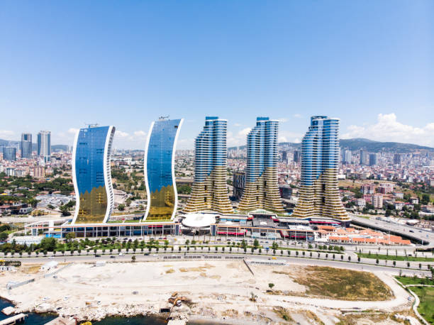 Istanbul, Turkey - February 23, 2018: Aerial Drone View of IstMarina Skyscrapers Avm Shopping Mall in Istanbul Kartal Istanbul, Turkey - February 23, 2018: Aerial Drone View of IstMarina Skyscrapers Avm Shopping Mall in Istanbul Kartal. Architectural Concept. kartal stock pictures, royalty-free photos & images