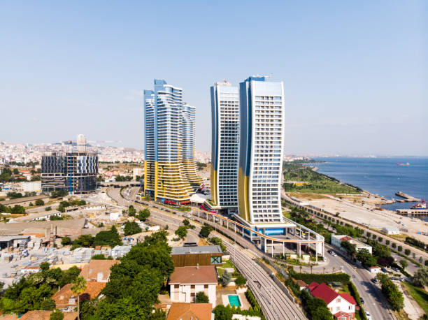 Istanbul, Turkey - February 23, 2018: Aerial Drone View of IstMarina Skyscrapers Avm Shopping Mall in Istanbul Kartal Istanbul, Turkey - February 23, 2018: Aerial Drone View of IstMarina Skyscrapers Avm Shopping Mall in Istanbul Kartal. Architectural Concept. kartal stock pictures, royalty-free photos & images